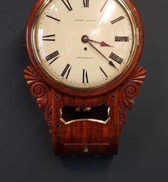 Early Victorian Mahogany Drop Dial Fusee Wall Clock