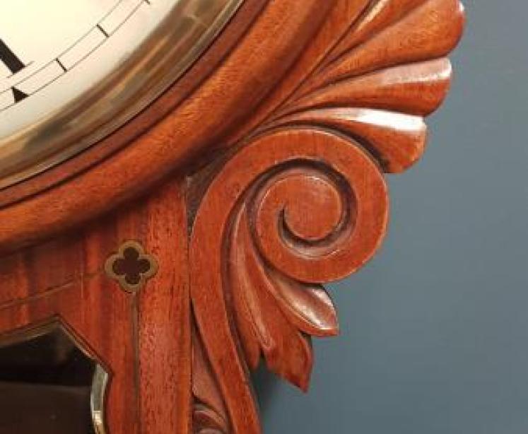 Early Victorian Mahogany Drop Dial Fusee Wall Clock - Image 4