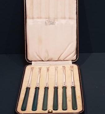 Rare Boxed Set of Silver and Bone Lobster Picks
