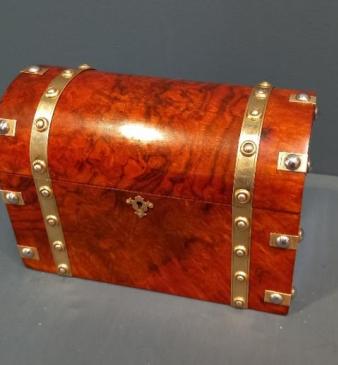 Mid Victorian Burr Walnut Dome Top Letter Casket