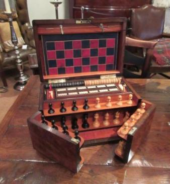 Superior Mid Victorian Figured Walnut Games Compendium