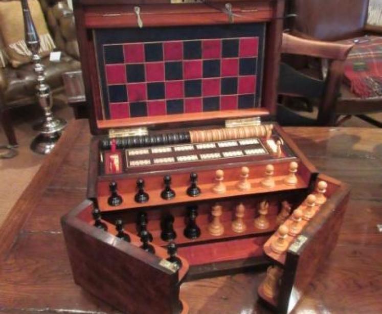 Superior Mid Victorian Figured Walnut Games Compendium - Image 1
