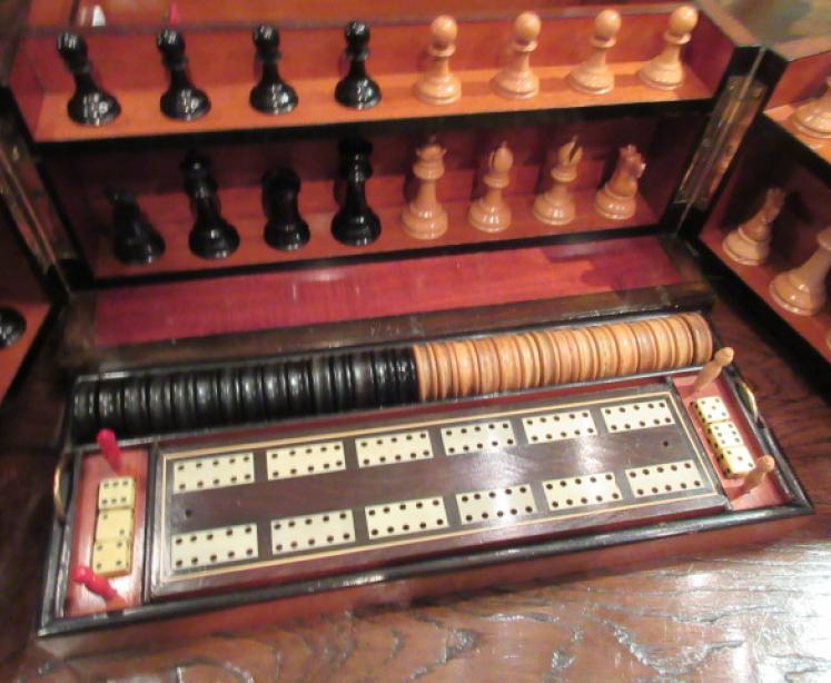 Superior Mid Victorian Figured Walnut Games Compendium - Image 3