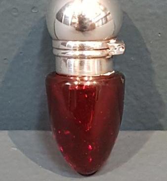 Victorian Cranberry and Silver Pocket Scent Bottle