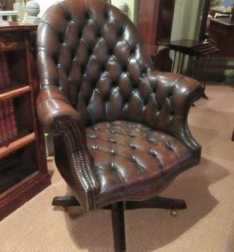 Superb 1930's Leather Buttoned Swivel Desk Chair