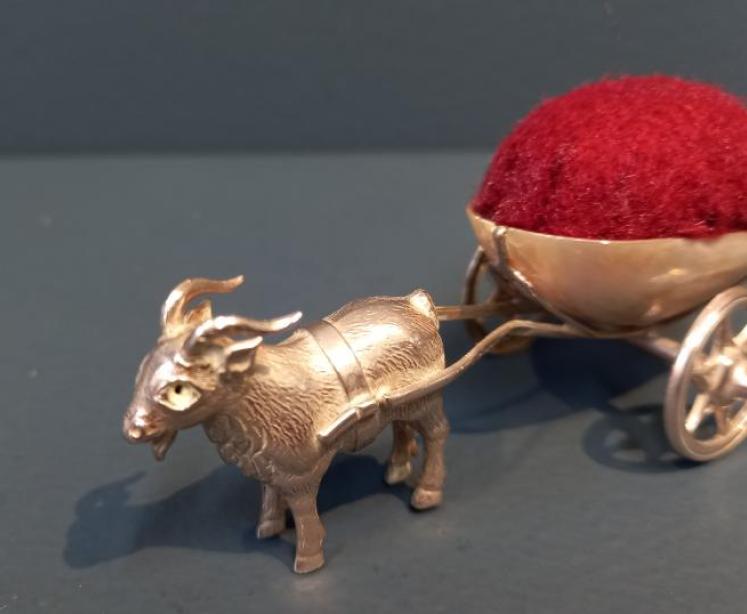 Rare Adie & Lovekin Silver Goat & Cart Pin Cushion - Image 3