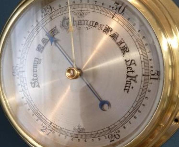 Edwardian Polished Brass Bulkhead Marine Barometer - Image 2