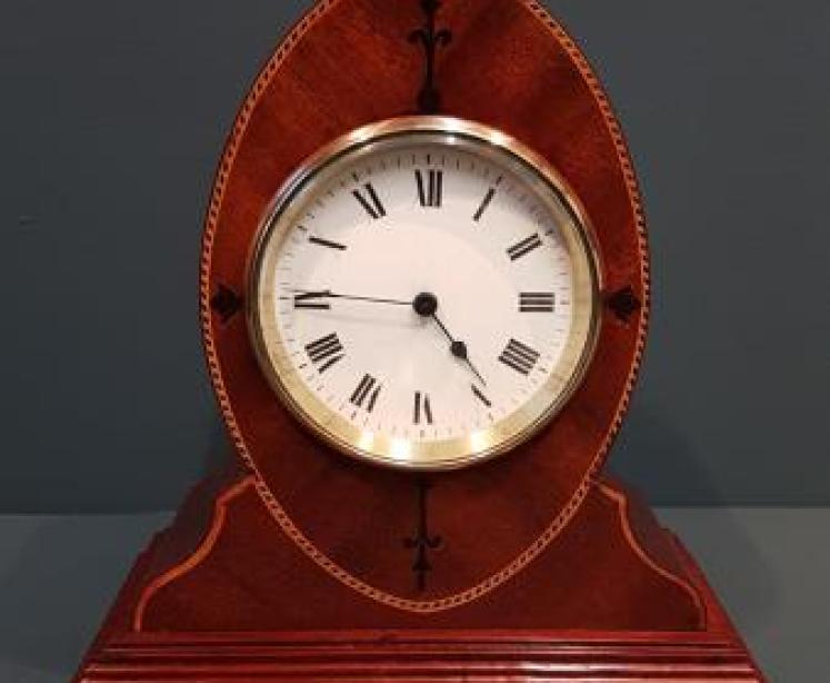 Fine Quality Elliptical Inlaid Mahogany Mantel Clock - Image 1