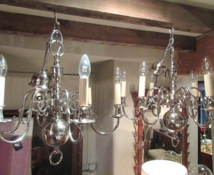 Small Pair of Edwardian Period Nickel Plated Chandeliers - Image 1