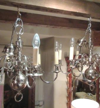 Small Pair of Edwardian Period Nickel Plated Chandeliers