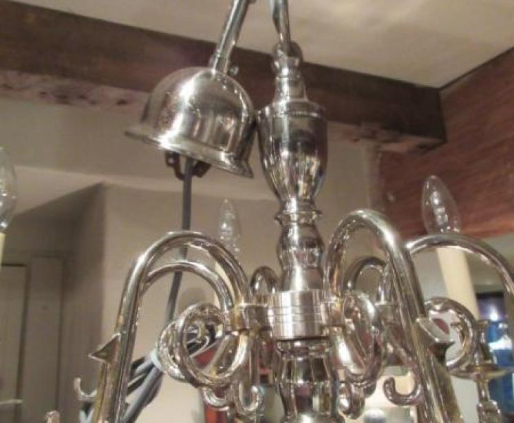 Small Pair of Edwardian Period Nickel Plated Chandeliers - Image 5