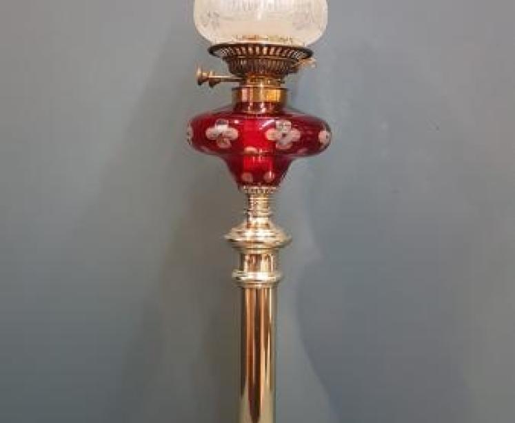 Superb Victorian Ruby Glass Reservoir Oil Lamp - Image 1