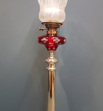 Superb Victorian Ruby Glass Reservoir Oil Lamp