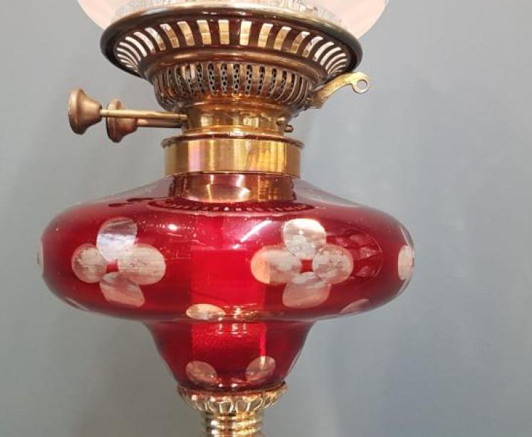 Superb Victorian Ruby Glass Reservoir Oil Lamp - Image 6