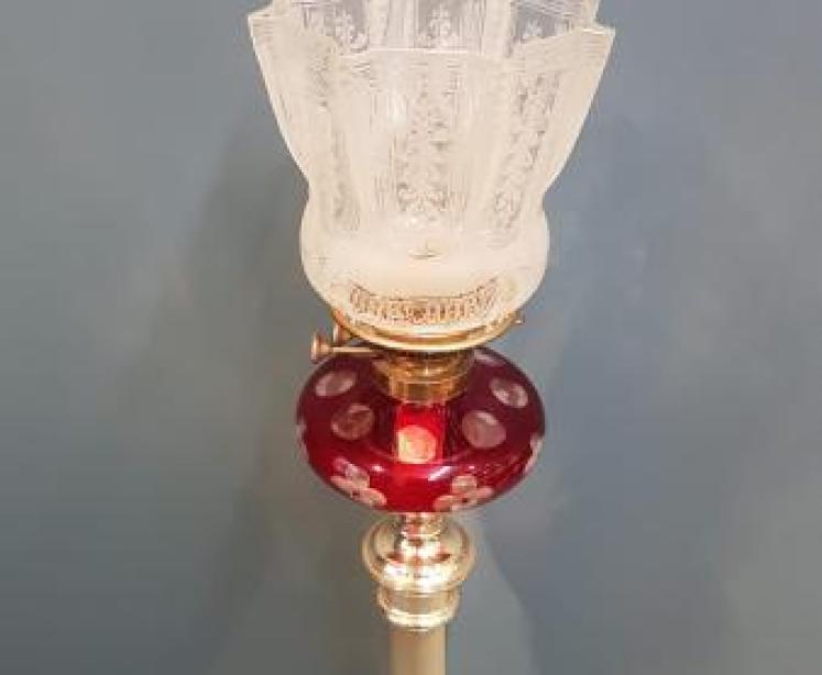 Superb Victorian Ruby Glass Reservoir Oil Lamp - Image 7