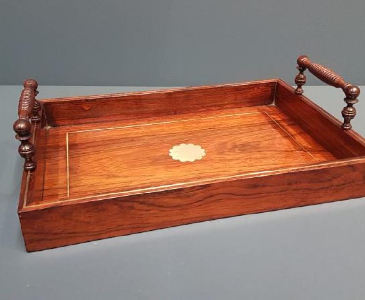 Small Regency Rosewood Brass Inlaid Drinks Tray - Image 1
