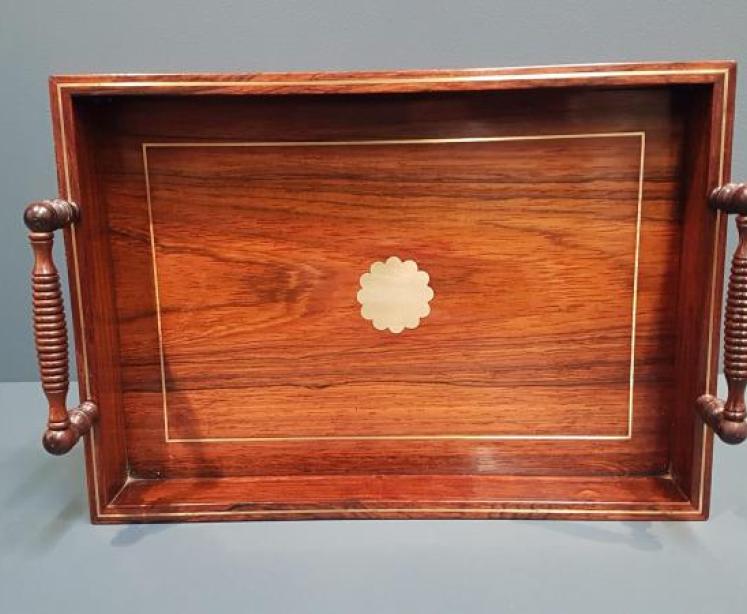 Small Regency Rosewood Brass Inlaid Drinks Tray - Image 2