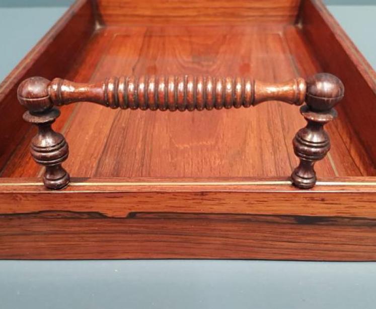 Small Regency Rosewood Brass Inlaid Drinks Tray - Image 4