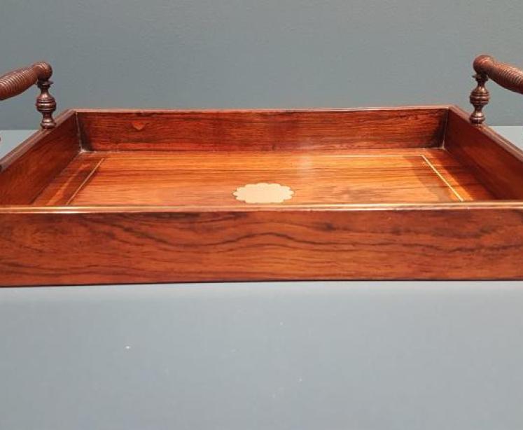 Small Regency Rosewood Brass Inlaid Drinks Tray - Image 5