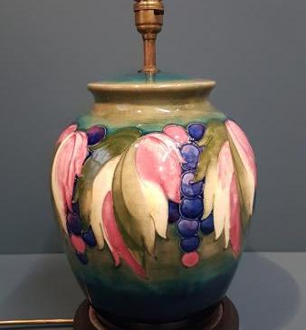 Large Early Walter Moorcroft Leaf and Berries Lamp