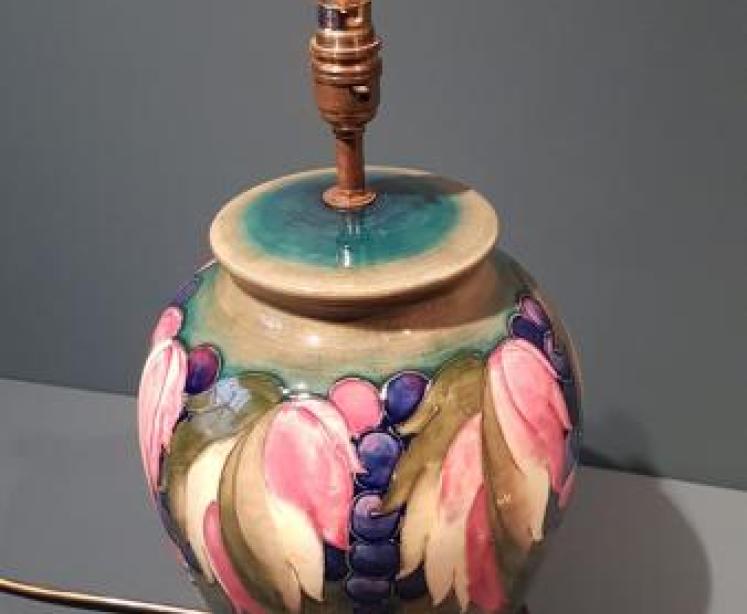 Large Early Walter Moorcroft Leaf and Berries Lamp - Image 2