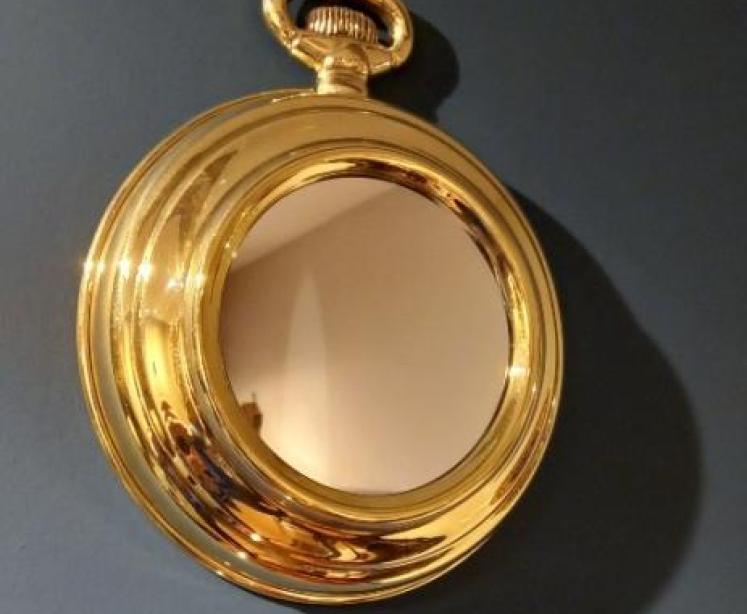 Stylish 1930's Brass Pocket Watch Style Wall Mirror - Image 1