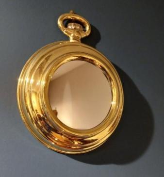Stylish 1930's Brass Pocket Watch Style Wall Mirror