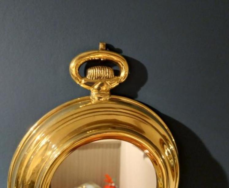 Stylish 1930's Brass Pocket Watch Style Wall Mirror - Image 2