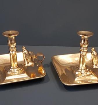 Matching Pair of Late George III Brass Chamber Sticks 