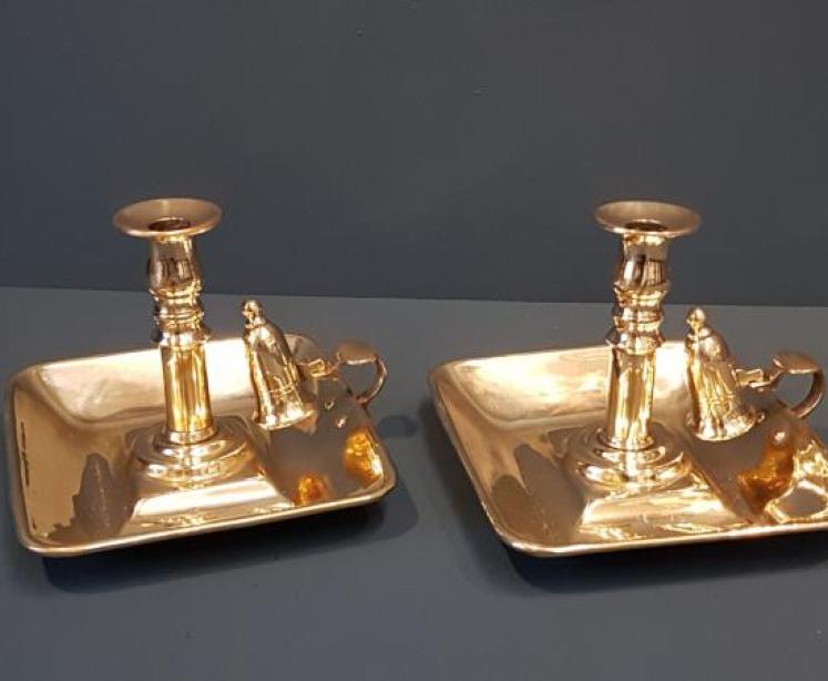 Matching Pair of Late George III Brass Chamber Sticks  - Image 1