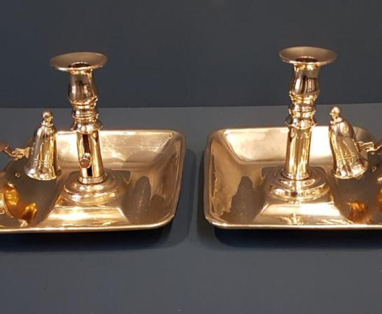 Matching Pair of Late George III Brass Chamber Sticks  - Image 6