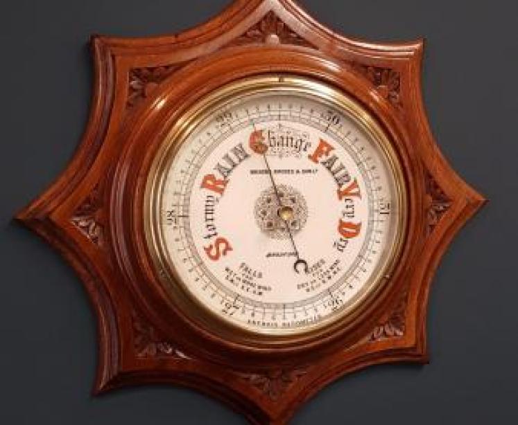 Superb Carved Walnut Starburst Barometer - Image 1