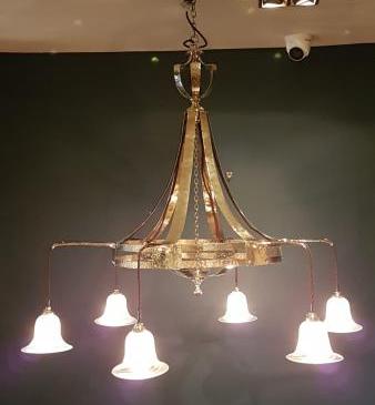 Superb Large Arts and Crafts Brass Chandelier