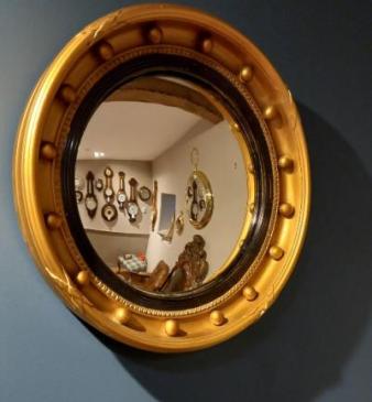 Edwardian Timber Gilt Convex Wall Mirror