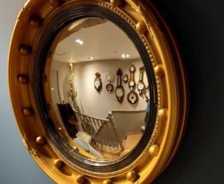 Edwardian Timber Gilt Convex Wall Mirror - Image 7