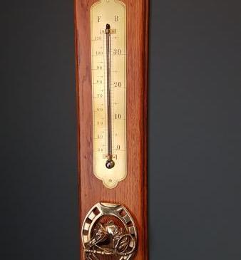Edwardian Oak Thermometer and Paper Clip