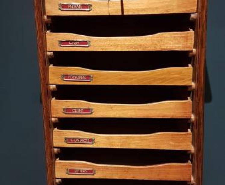 Edwardian Oak Tambour Front File Cabinet - Image 1