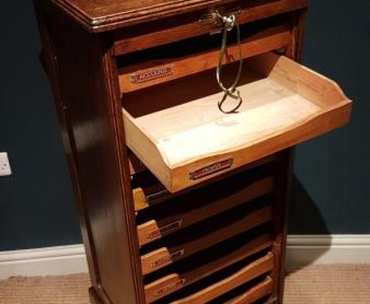 Edwardian Oak Tambour Front File Cabinet - Image 3