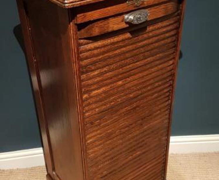 Edwardian Oak Tambour Front File Cabinet - Image 5