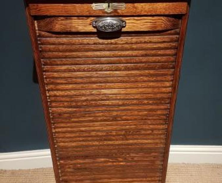 Edwardian Oak Tambour Front File Cabinet - Image 6