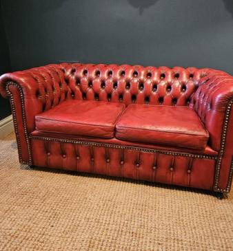 Unusual Miniature Red Leather Chesterfield Sofa