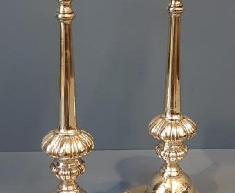 Pair William IV Cast Brass Candlesticks - Image 1