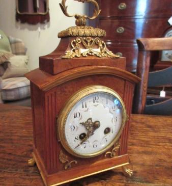 19th Century Walnut & Ormolu Striking Mantel Clock