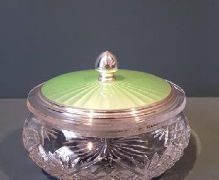 Silver and Engine Turned Enamel Table Jar - Image 1