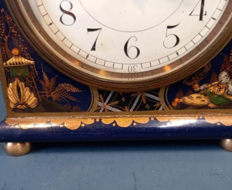 Small Edwardian Blue Chinoiserie Mantel Clock - Image 4