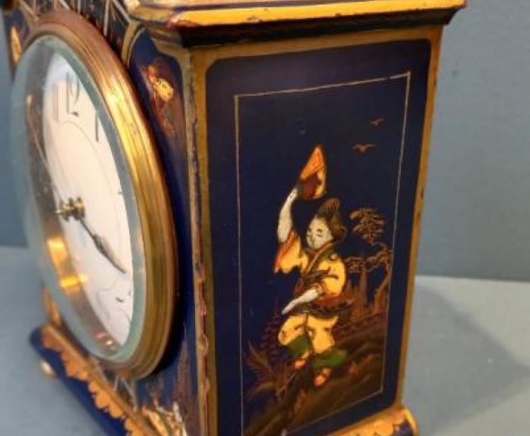 Small Edwardian Blue Chinoiserie Mantel Clock - Image 5