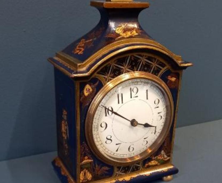 Small Edwardian Blue Chinoiserie Mantel Clock - Image 7