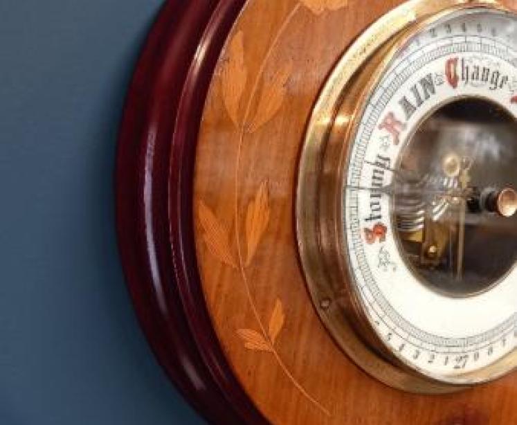 Edwardian Fruitwood Inlaid Aneroid Barometer - Image 6