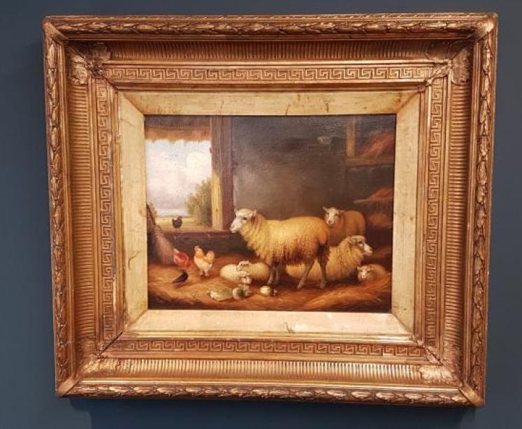  Superb Victorian Oil Of Sheep & Hens  - Image 1