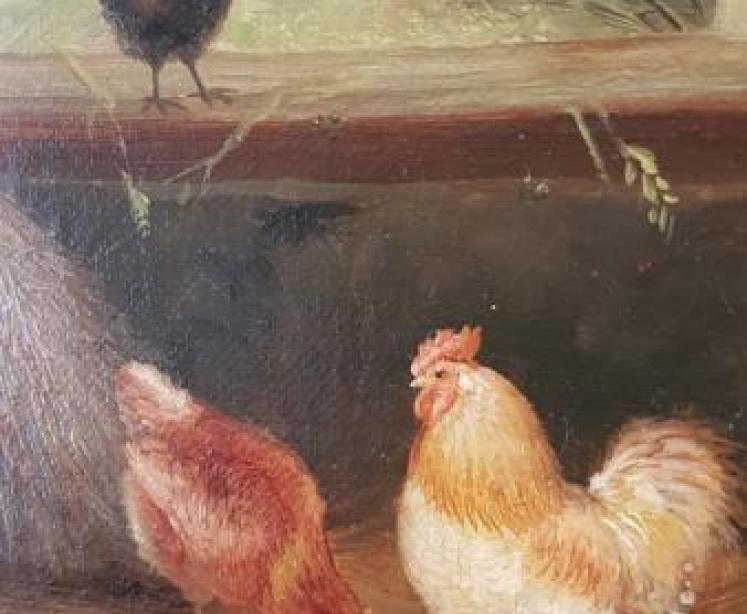  Superb Victorian Oil Of Sheep & Hens  - Image 2